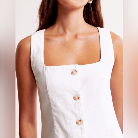 The A&F Mara Squareneck Linen-Blend Best Mini Dress White Size XS - Picture 5 of 16